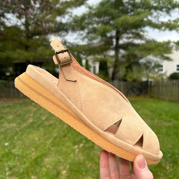 YES Brand Shoes April Peeptoe Slingback Mini Wedge Tan 40 9 - Picture 10 of 12